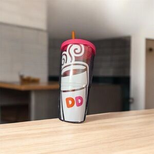 Dunkin’ Donuts Reusable Iced Coffee Tumbler Cup w/ Straw Pink & Orange | NWT